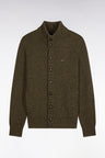 Buttoned cardigan in khaki heathered chunky knit, straight cut