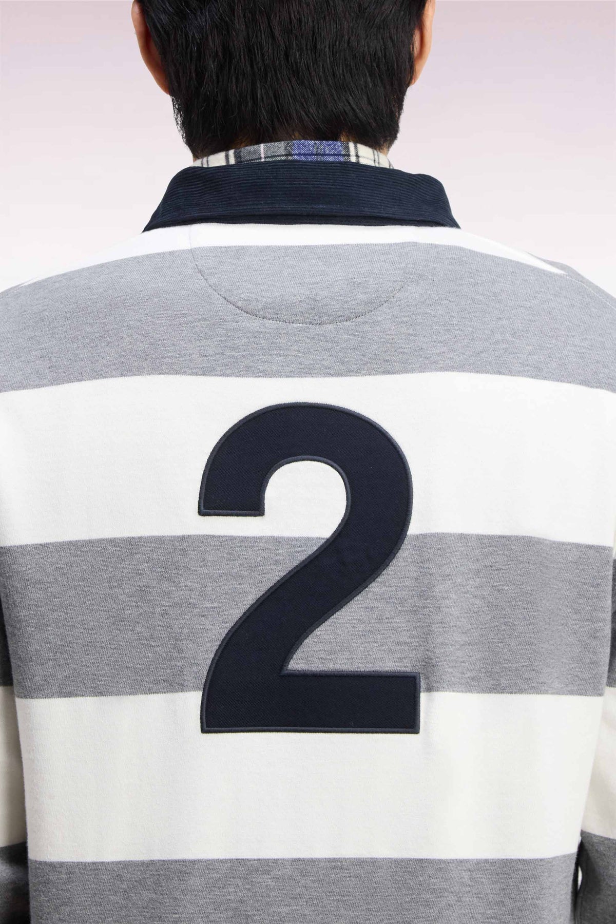 Long-sleeved gray and white striped jersey with embroidery 2