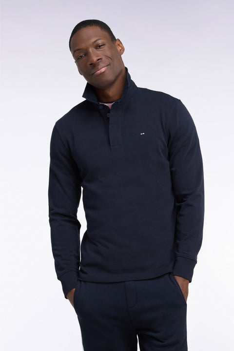 Long-sleeved jersey in embroidered navy cotton jersey - Image 3