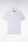 Short-sleeved polo shirt in white stretch cotton, slim fit