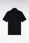 Short-sleeved polo shirt in black stretch cotton, slim fit