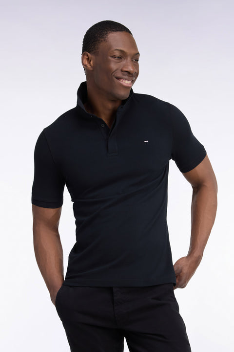 Polo manches courtes en coton stretch noir coupe ajustée - Image 1