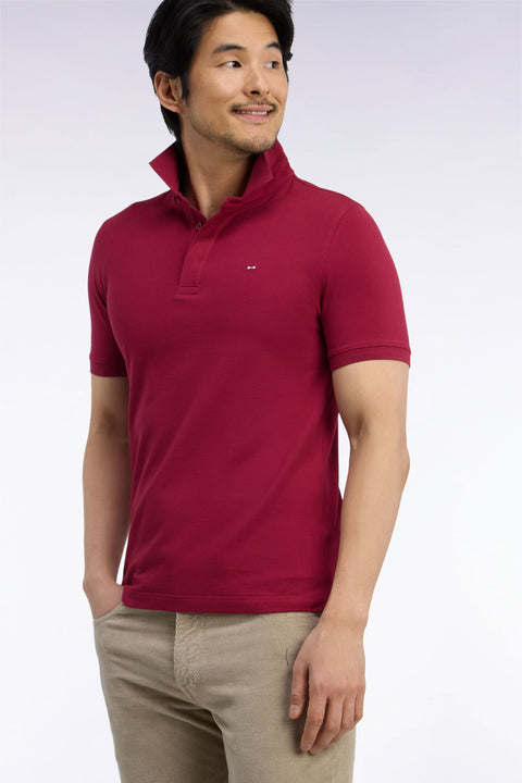 Polo manches courtes en coton stretch rouge coupe ajustée - Image 1