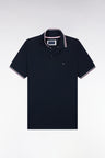 Short-sleeved polo shirt in navy cotton pique straight cut