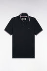 Short-sleeved polo shirt in black cotton pique straight cut