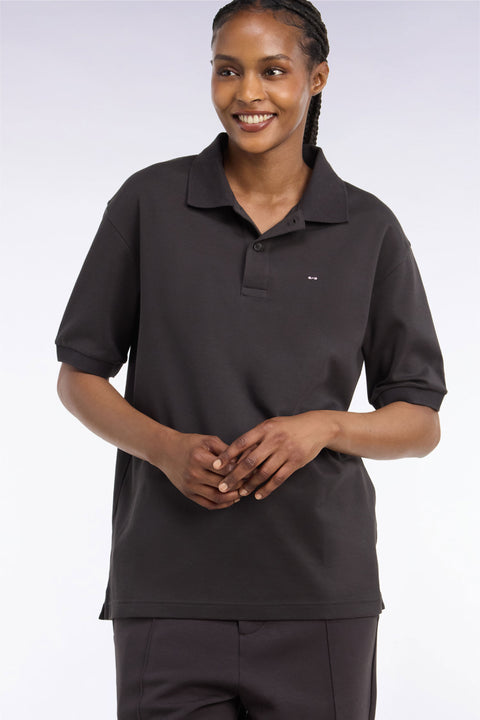 Polo unisexe manches courtes en coton interlock marron - Image 1