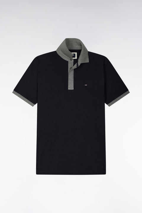 Polo manches courtes bicolore en coton marine et gris coupe droite - Image 2