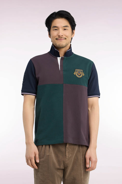 Short-sleeved cotton polo shirt with dials and crest embroidery, straight cut - Image 3