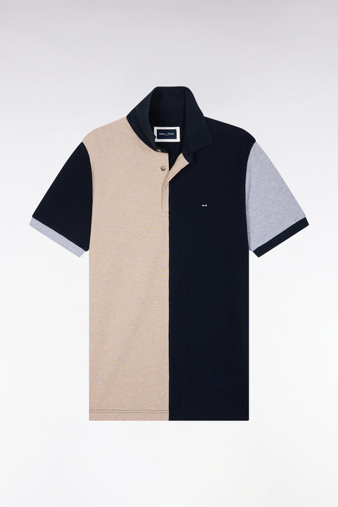 Polo manche courtes en piqué de coton peigné tricolore beige coupe droite - Image 2