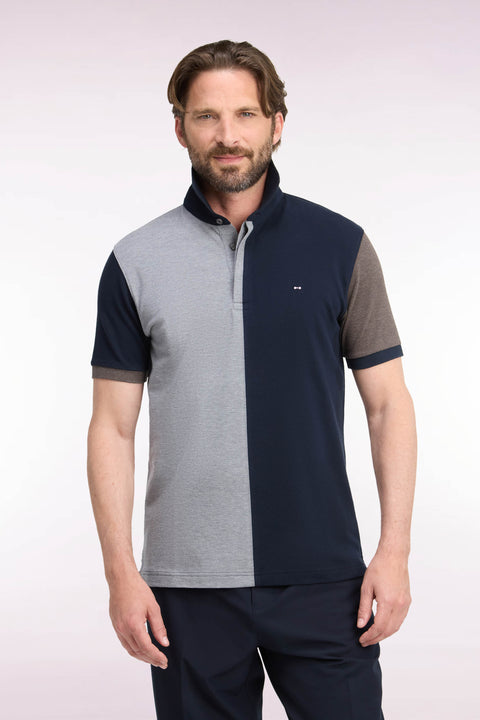 Polo manche courtes en piqué de coton peigné tricolore gris coupe droite - Image 3