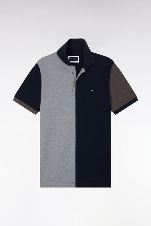 Polo manche courtes en piqué de coton peigné tricolore gris coupe droite - Image 2