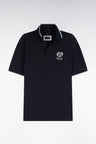 Short-sleeved polo shirt in navy mercerized cotton