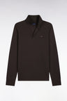Long-sleeved polo shirt in brown stretch cotton, slim fit