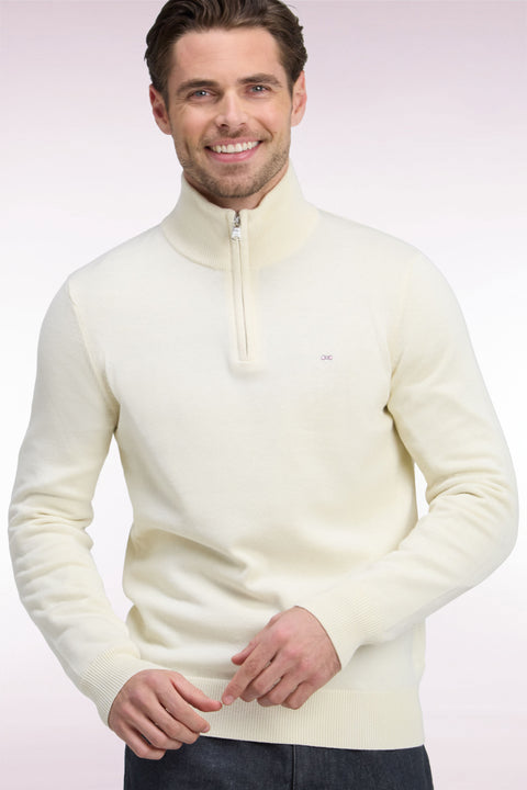 Straight cut wool and ecru cotton trucker neck sweater - Image 1
