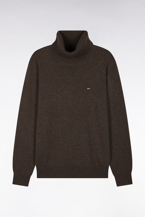 Straight cut brown wool and cotton turtleneck sweater - Image 2