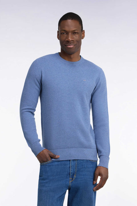 Pull col rond en coton bleu coupe droite - Image 3