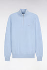 Straight cut sky blue cotton trucker neck sweater