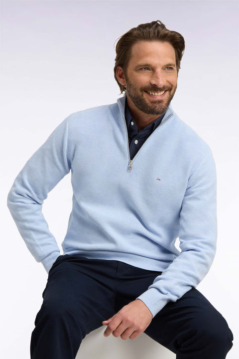 Pull col camionneur en coton gris clair coupe droite - Image 1