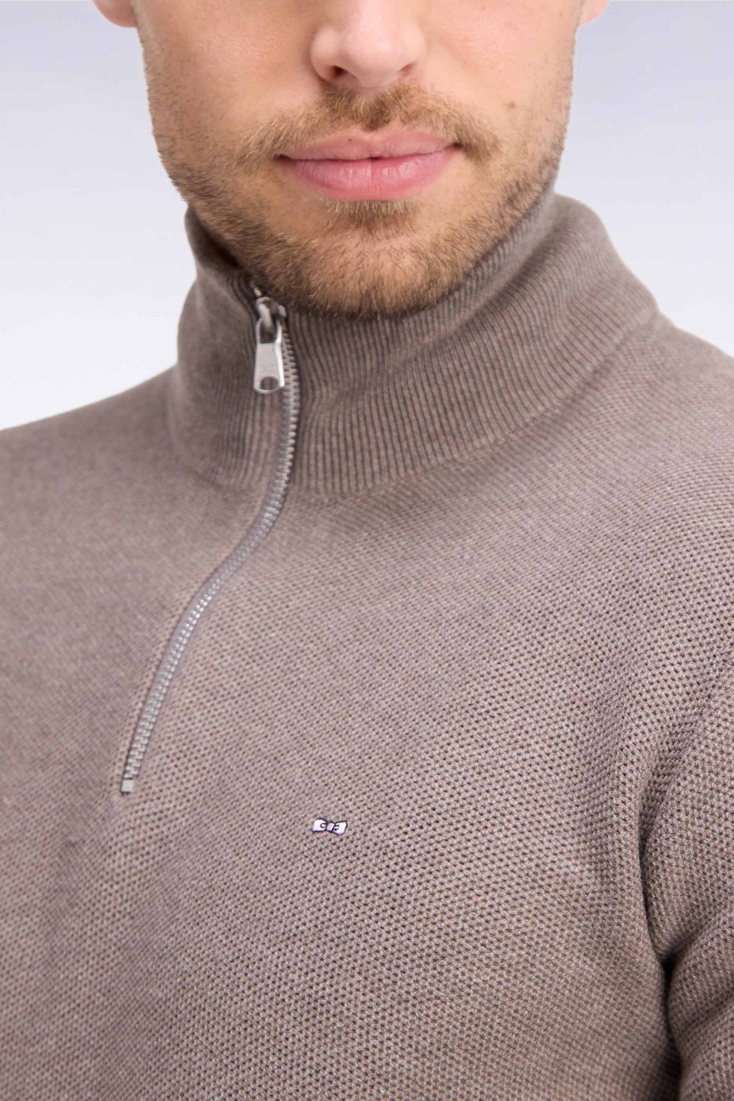 Pull col camionneur en coton gris anthracite coupe droite