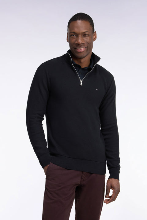 Pull col camionneur en coton noir coupe droite - Image 3