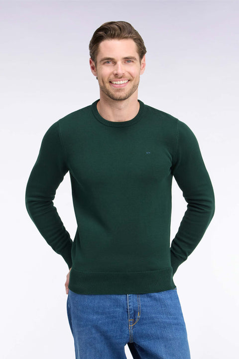 Pull à col rond en coton vert forêt - Image 3