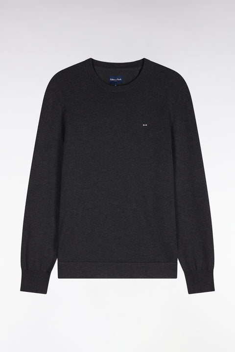 Pull à col rond en coton et viscose gris foncé coupe droite - Image 2