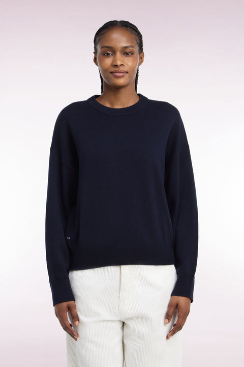 Pull col rond en laine et coton marine coupe oversized - Image 3
