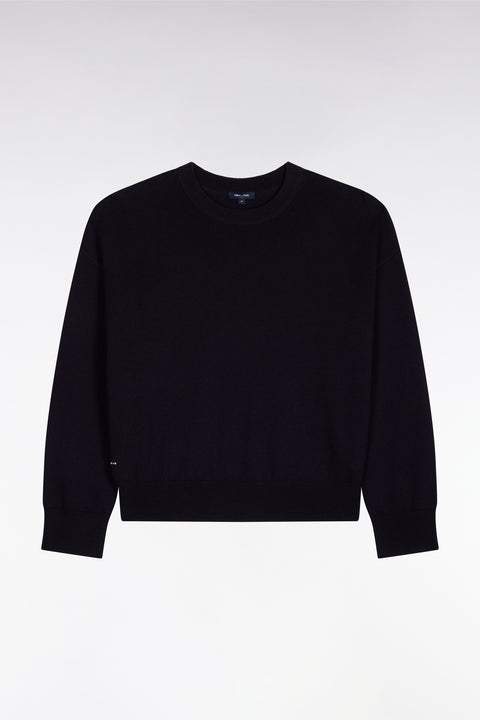 Pull col rond en laine et coton marine coupe oversized - Image 2