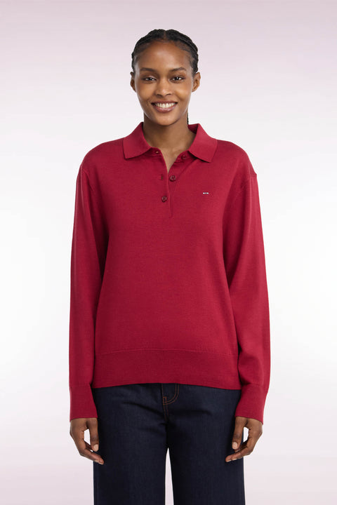 Pull col maillot en laine rouge coupe décontractée - Image 3