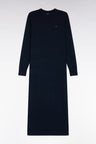 Straight cut navy wool slit midi dress