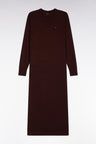 Straight cut brown wool slit midi dress