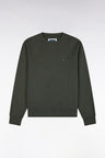Round neck sweatshirt in khaki cotton fleece straight cut