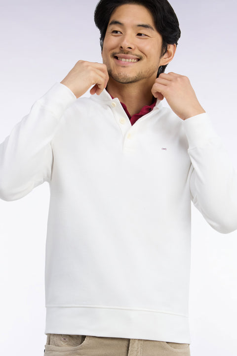 Straight cut ecru cotton sweatshirt with polo collar - Image 1