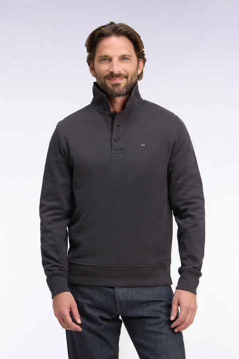 Sweatshirt col polo en coton marron coupe droite - Image 3