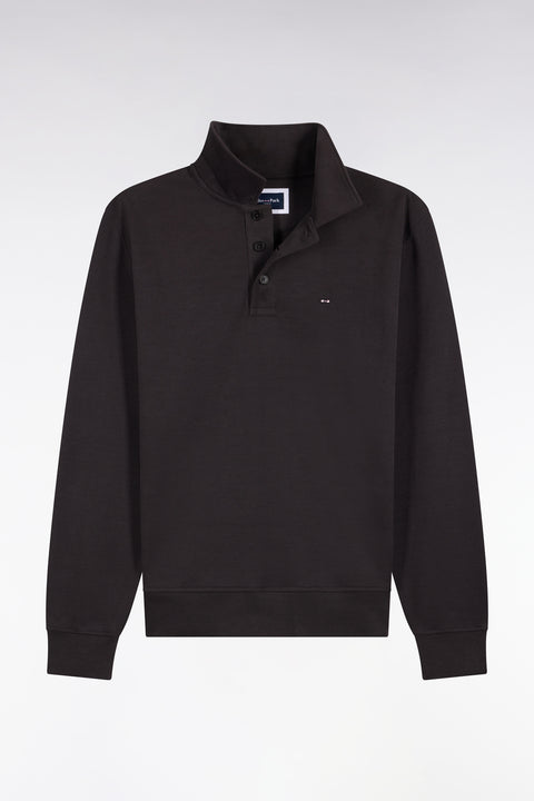 Sweatshirt col polo en coton marron coupe droite - Image 2