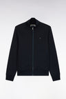 Zippered sweatshirt with trucker collar in navy cotton, straight cut