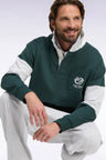 Unisex jersey collar sweatshirt in green interlock with heritage embroidery, loose fit