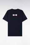 Short-sleeved navy cotton straight-cut bow tie T-shirt