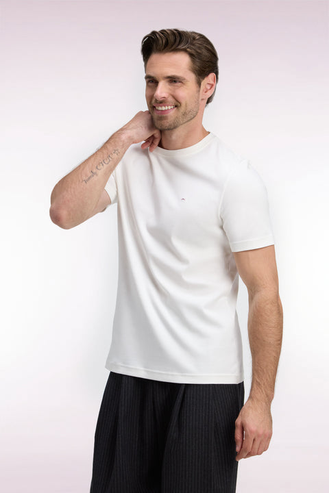 T-shirt manches courtes en coton écru coupe droite - Image 1