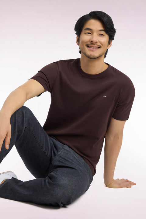 T-shirt manches courtes en coton marron coupe droite - Image 1