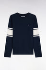 Long-sleeved straight-cut navy combed cotton t-shirt