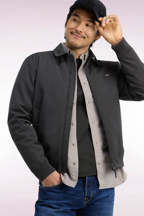 Blouson en nylon kaki à bords-côtes coupe droite - Image 1