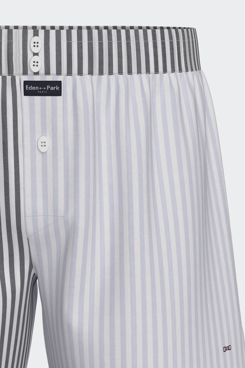 Caleçon en popeline de coton bicolore rayée marine et ciel - Image 3