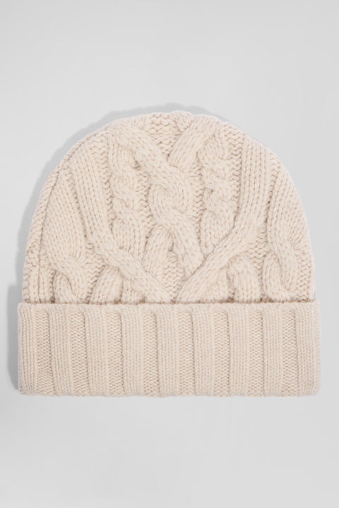 Ecru cable knitted wool beanie - Image 2
