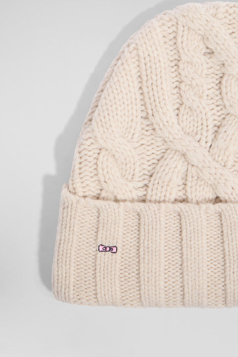 Ecru cable knitted wool beanie - Image 3