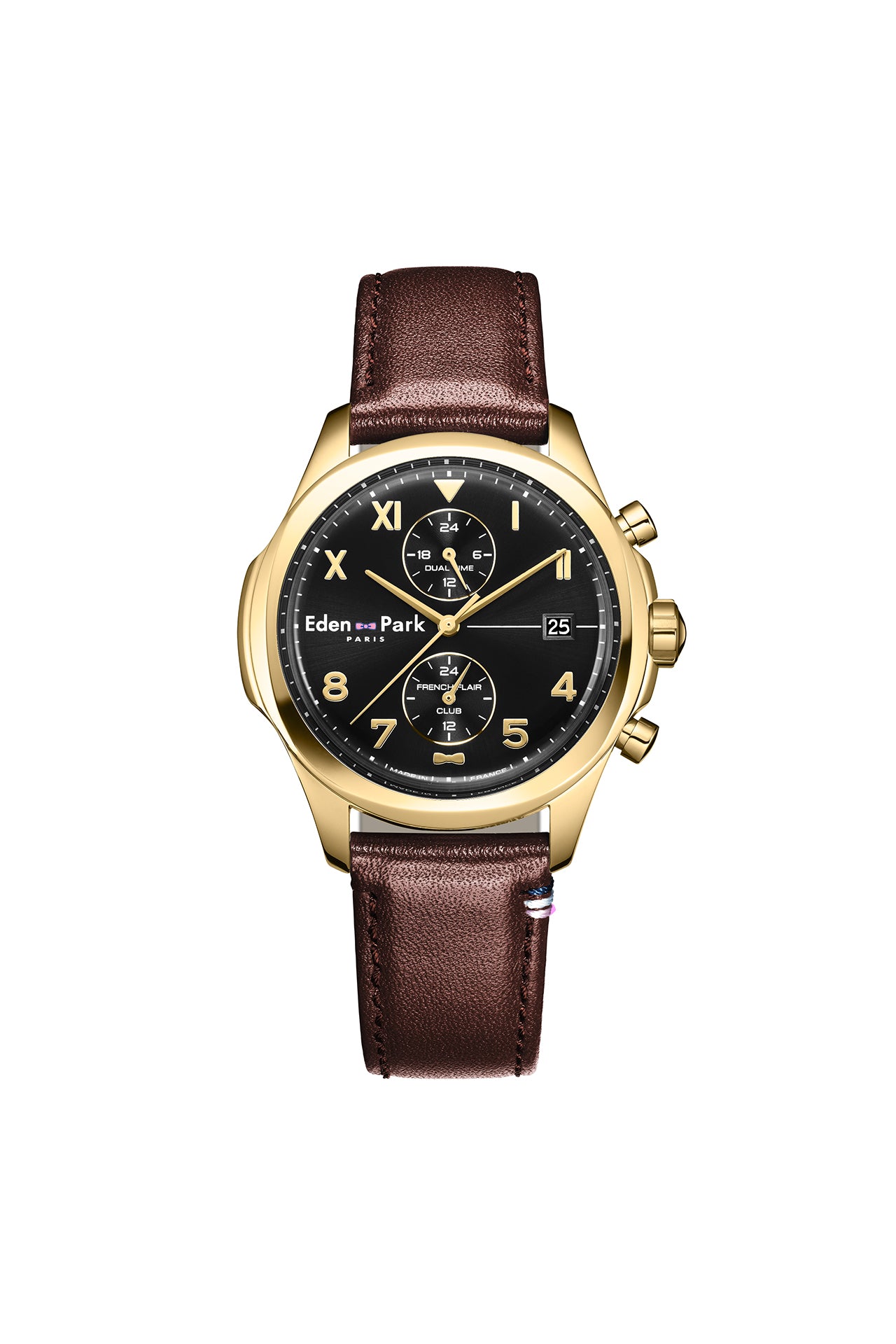 Black and gold dual time quartz watch