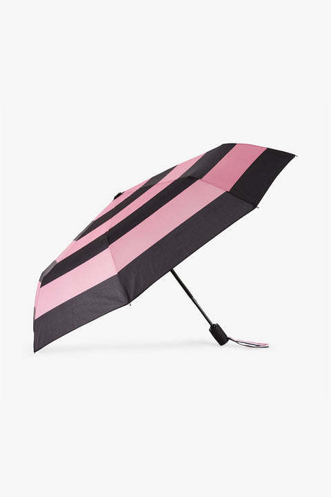 Pink folding umbrella with stripes - Image 1
