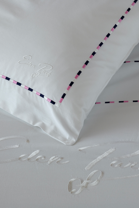 2 square pillowcases white, navy and pink - Décrochons la lune - Image 1