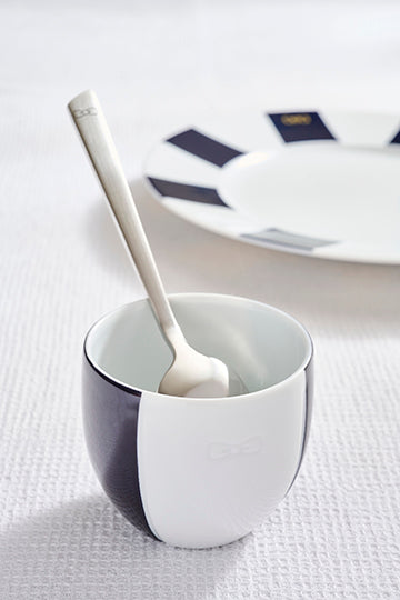 Set of two porcelain coffee cups with blue glazed interior - Image 1
