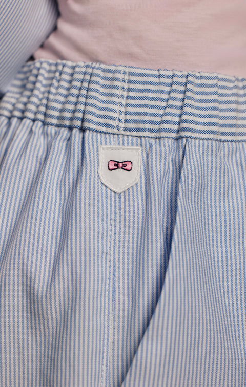 Pap'Atelier upcycled wide-leg trousers in sky blue and white striped cotton - Image 3